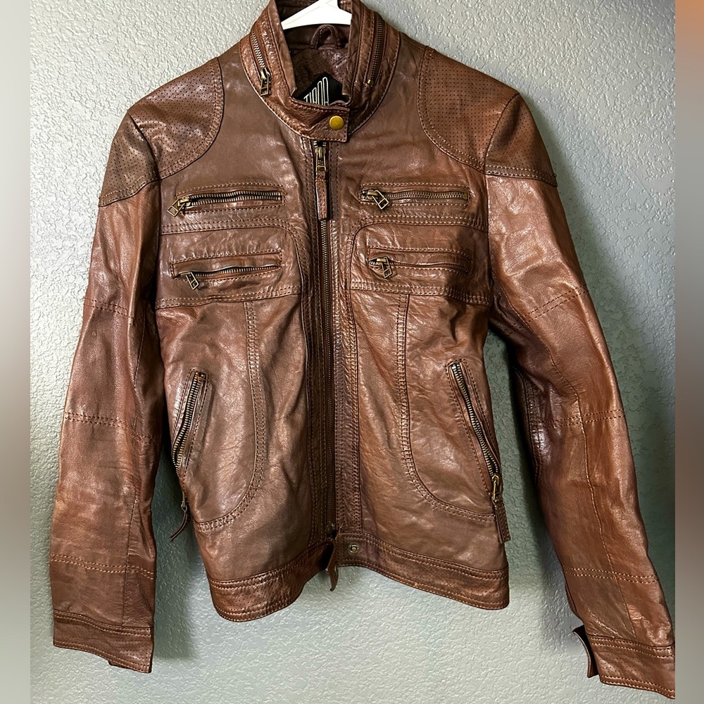 TIBOA brown leather jacket XS
